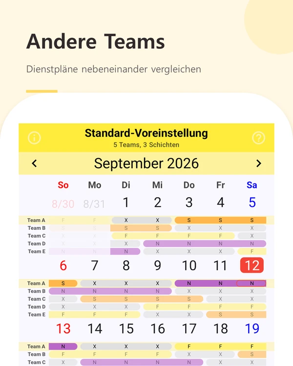 Andere Teams — Dienstpläne aller Teams nebeneinander vergleichen