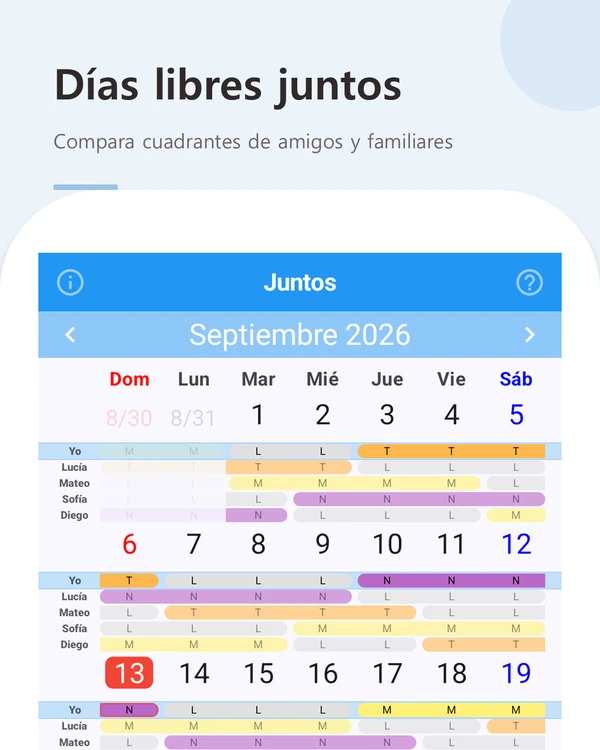 Días libres juntos — cuadrantes de amigos y familiares en un solo calendario