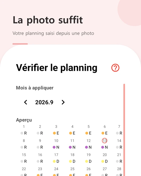 La photo suffit — votre planning saisi depuis une photo dans le calendrier GyoDal