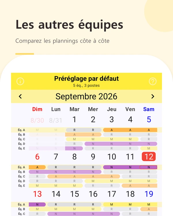 Les autres équipes — comparez les plannings de toutes les équipes côte à côte