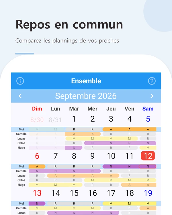 Repos en commun — les plannings de vos proches sur un seul calendrier