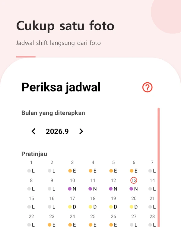 Cukup satu foto — jadwal shift langsung dari foto ke kalender GyoDal