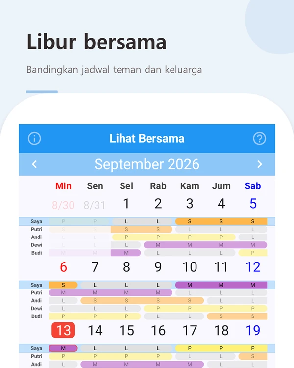 Libur bersama — jadwal teman dan keluarga dalam satu kalender